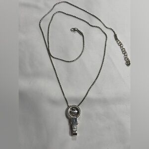 Brighton ID Badge Clip Necklace Silver Plated 33”-35” Silver-plated